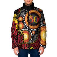 Celebrating 50 Years Papua New Guinea Padded Jacket Aboriginal Mix Papuan Pattern - Polynesian Pride