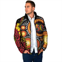 Celebrating 50 Years Papua New Guinea Padded Jacket Aboriginal Mix Papuan Pattern - Polynesian Pride