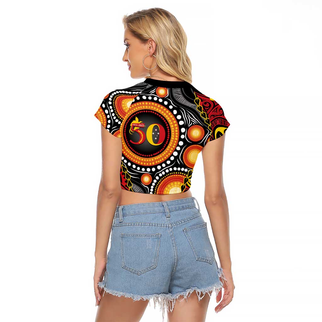 Celebrating 50 Years Papua New Guinea Raglan Cropped T Shirt Aboriginal Mix Papuan Pattern LT14 - Polynesian Pride