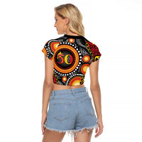 Celebrating 50 Years Papua New Guinea Raglan Cropped T Shirt Aboriginal Mix Papuan Pattern LT14 - Polynesian Pride