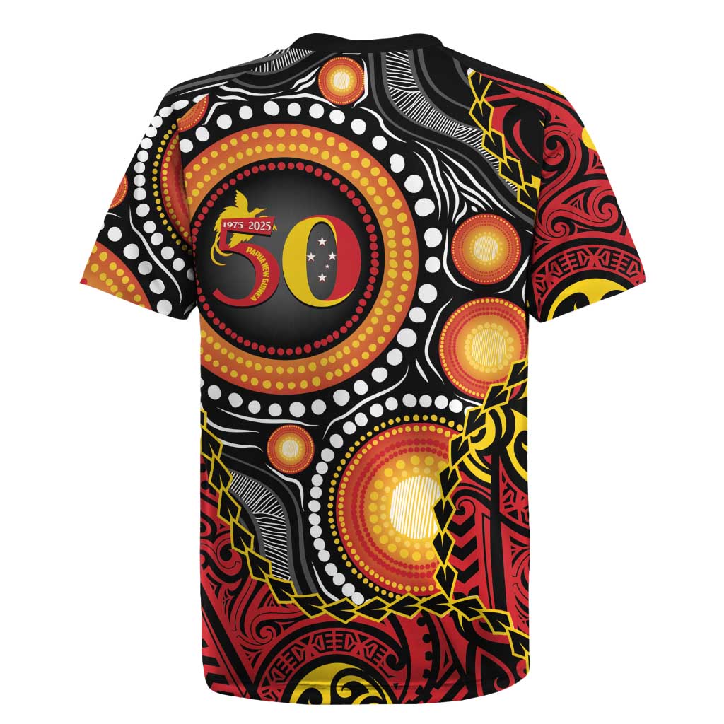 Celebrating 50 Years Papua New Guinea Rugby Jersey Aboriginal Mix Papuan Pattern - Polynesian Pride