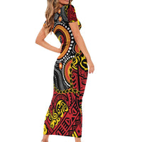 Celebrating 50 Years Papua New Guinea Short Sleeve Bodycon Dress Aboriginal Mix Papuan Pattern - Polynesian Pride
