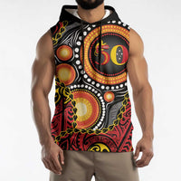 Celebrating 50 Years Papua New Guinea Sleeveless Hoodie Aboriginal Mix Papuan Pattern - Polynesian Pride