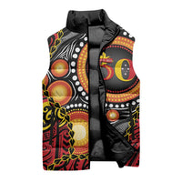 Celebrating 50 Years Papua New Guinea Sleeveless Puffer Jacket Aboriginal Mix Papuan Pattern - Polynesian Pride