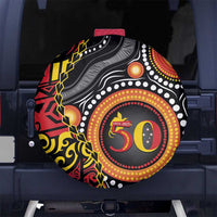 Celebrating 50 Years Papua New Guinea Spare Tire Cover Aboriginal Mix Papuan Pattern LT14 No hole Red - Polynesian Pride