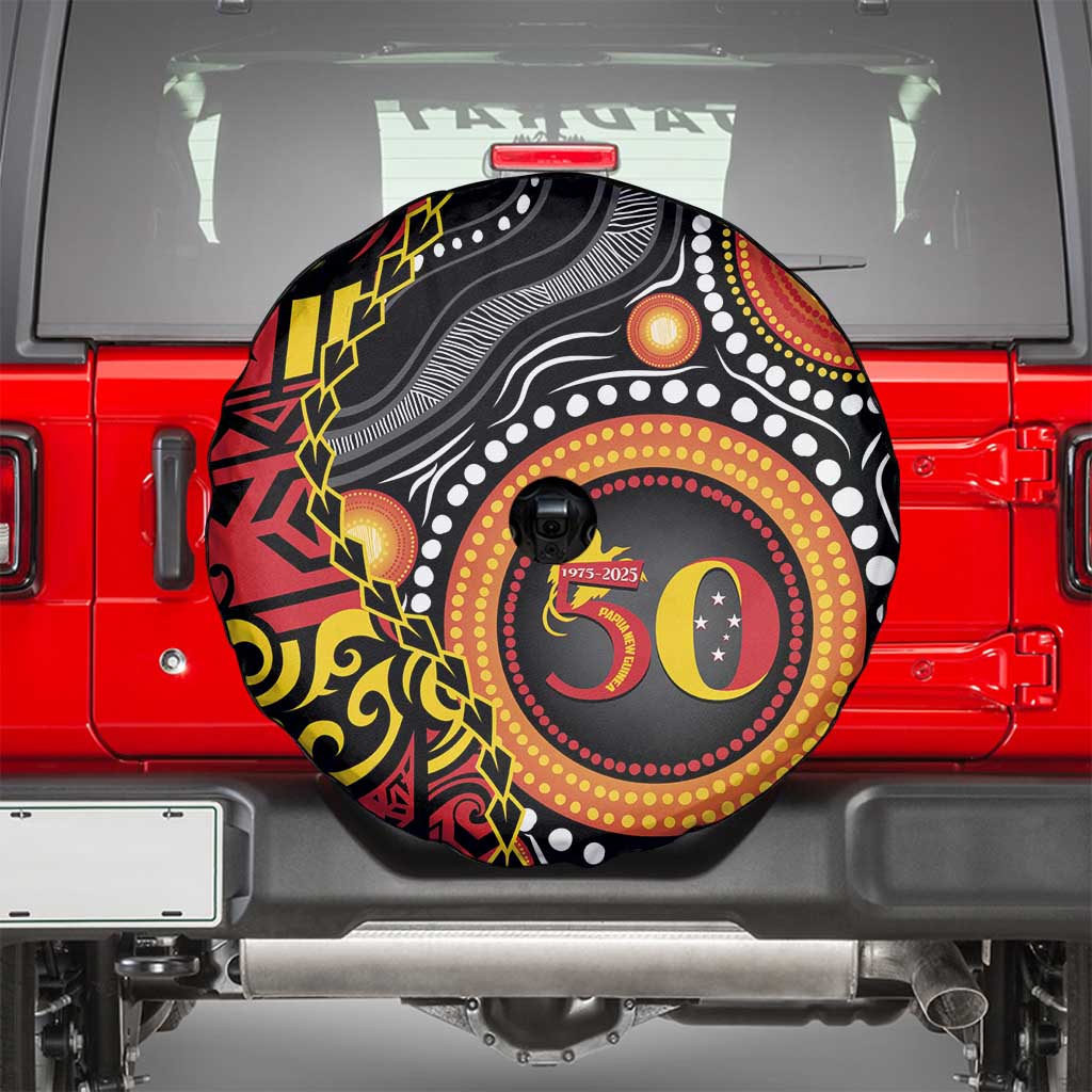 Celebrating 50 Years Papua New Guinea Spare Tire Cover Aboriginal Mix Papuan Pattern LT14 - Polynesian Pride