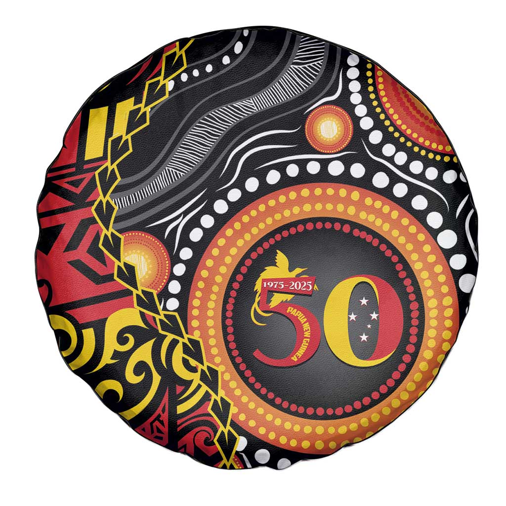 Celebrating 50 Years Papua New Guinea Spare Tire Cover Aboriginal Mix Papuan Pattern LT14 - Polynesian Pride