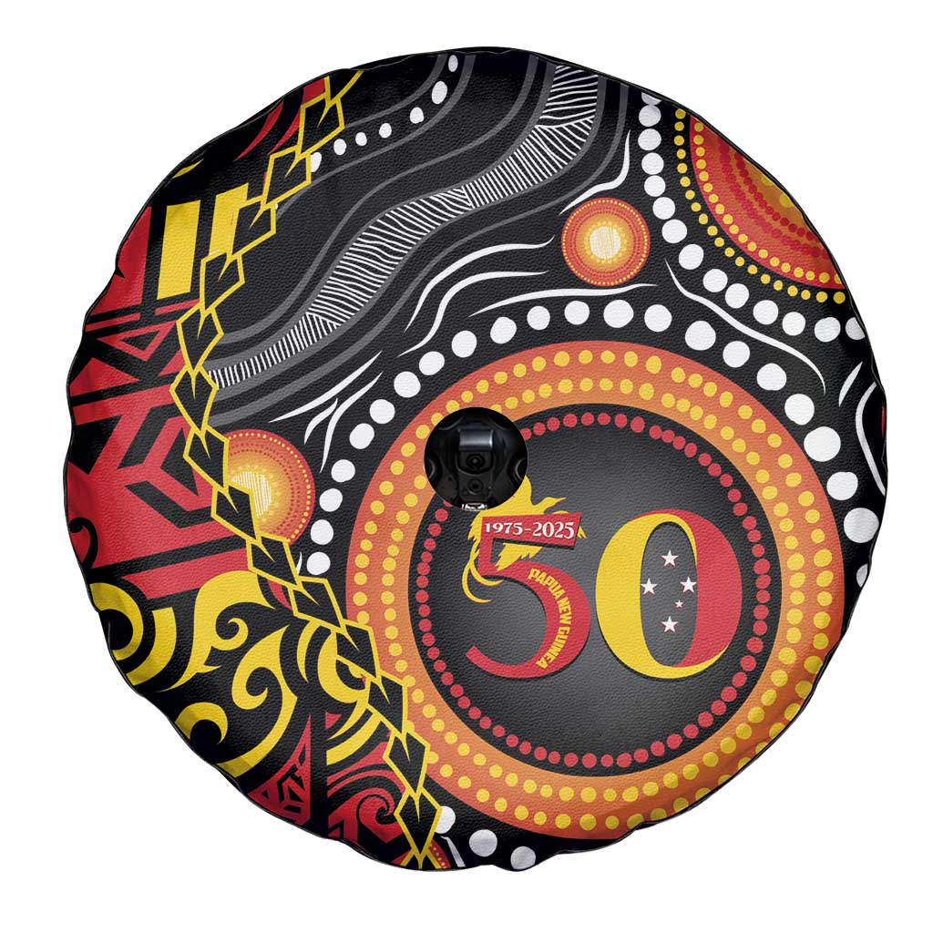 Celebrating 50 Years Papua New Guinea Spare Tire Cover Aboriginal Mix Papuan Pattern LT14 - Polynesian Pride