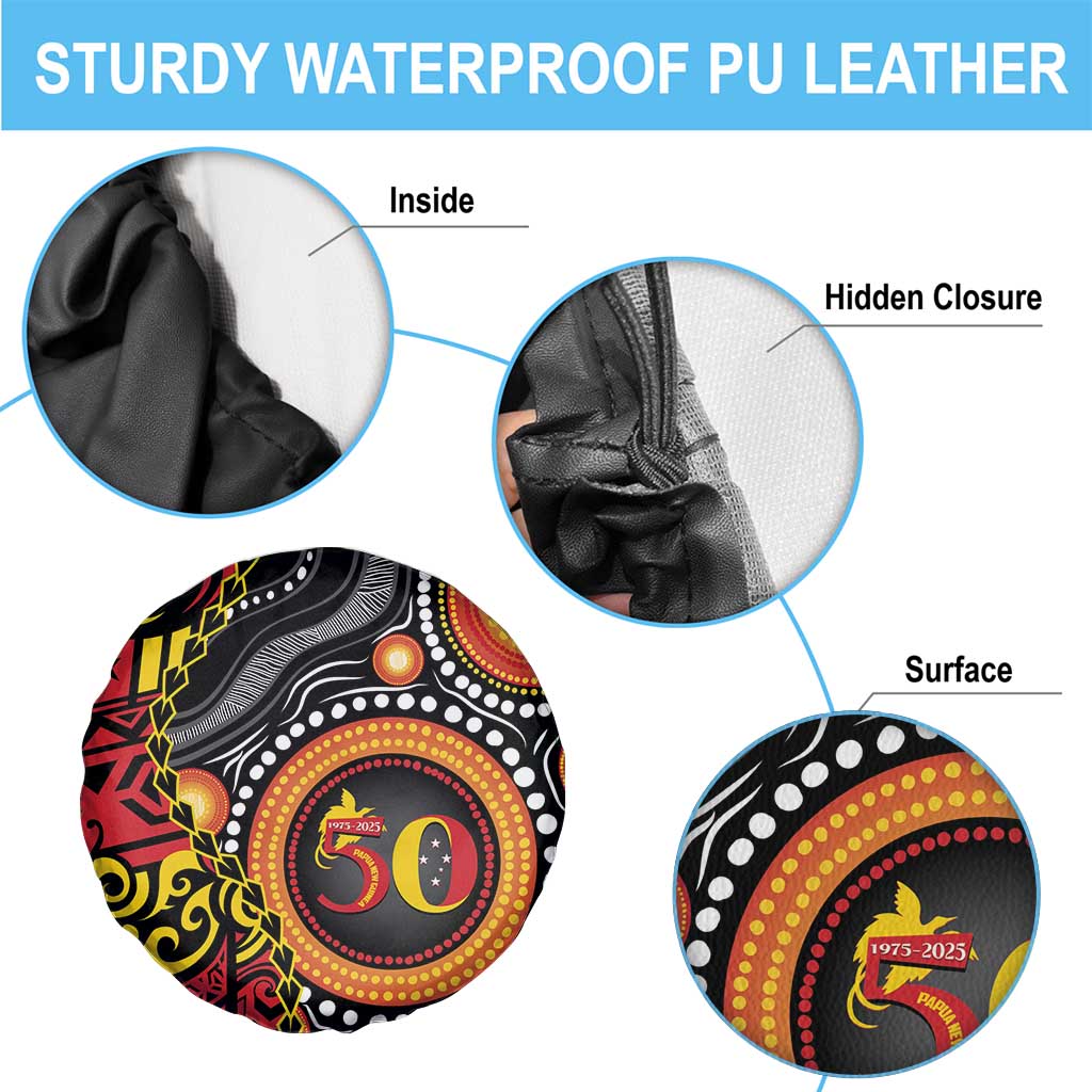 Celebrating 50 Years Papua New Guinea Spare Tire Cover Aboriginal Mix Papuan Pattern LT14 - Polynesian Pride