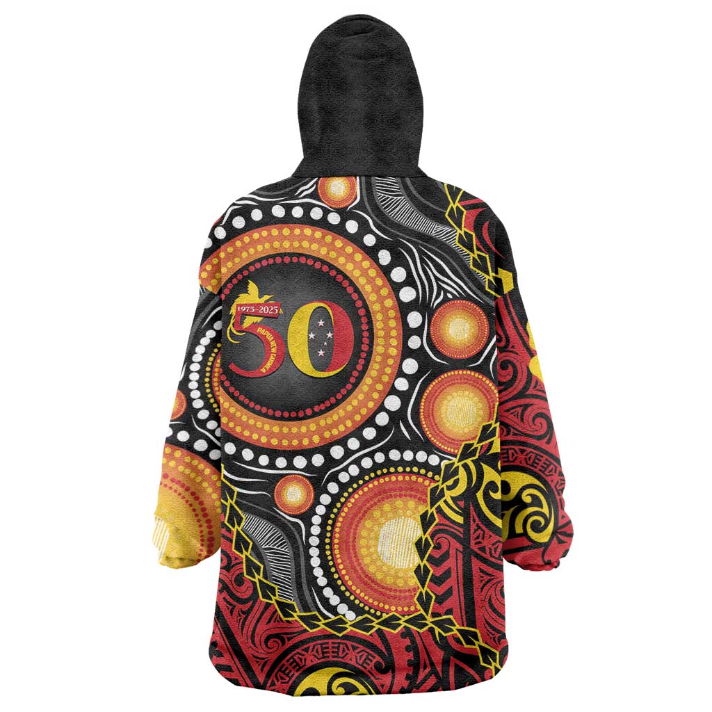 Celebrating 50 Years Papua New Guinea Wearable Blanket Hoodie Aboriginal Mix Papuan Pattern LT14 - Polynesian Pride