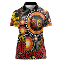 Celebrating 50 Years Papua New Guinea Women Polo Shirt Aboriginal Mix Papuan Pattern LT14 Female Red - Polynesian Pride