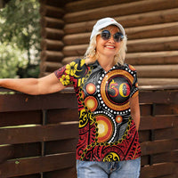 Celebrating 50 Years Papua New Guinea Women Polo Shirt Aboriginal Mix Papuan Pattern LT14 - Polynesian Pride