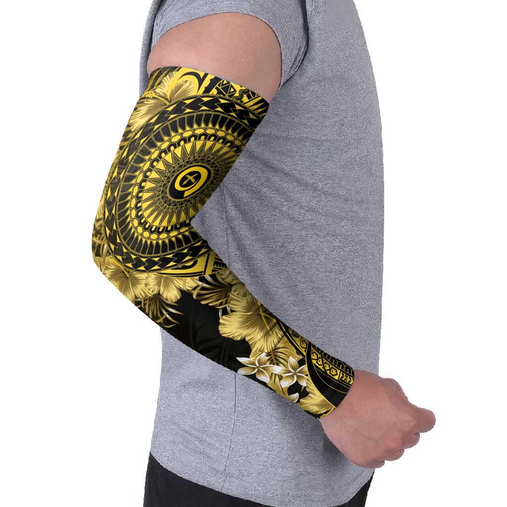 Vanuatu Arm Sleeves Hibisus Polynesian Pattern Gold - Polynesian Pride