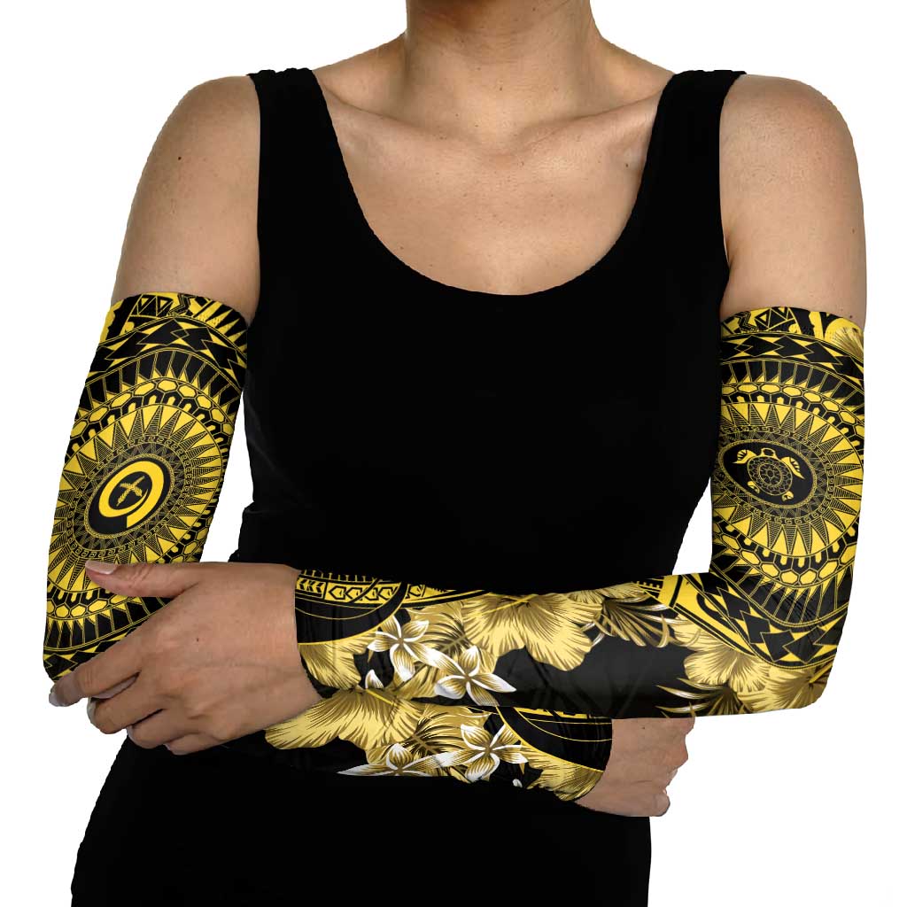 Vanuatu Arm Sleeves Hibisus Polynesian Pattern Gold - Polynesian Pride