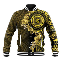 Vanuatu Baseball Jacket Hibisus Polynesian Pattern Gold - Polynesian Pride