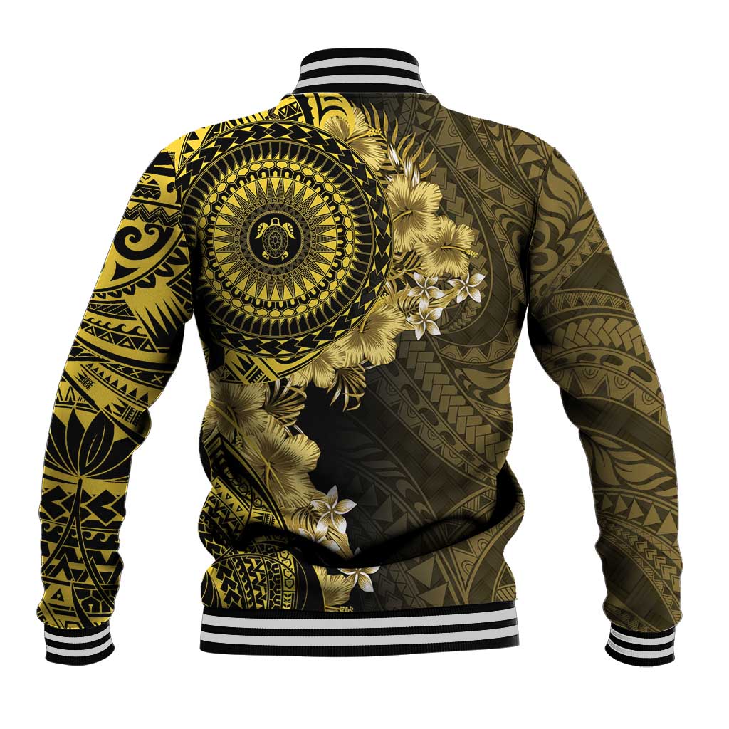 Vanuatu Baseball Jacket Hibisus Polynesian Pattern Gold - Polynesian Pride