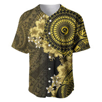 Vanuatu Baseball Jersey Hibisus Polynesian Pattern Gold - Polynesian Pride