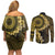 Vanuatu Couples Matching Off Shoulder Short Dress and Long Sleeve Button Shirt Hibisus Polynesian Pattern Gold - Polynesian Pride