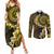 Vanuatu Couples Matching Summer Maxi Dress and Long Sleeve Button Shirt Hibisus Polynesian Pattern Gold - Polynesian Pride