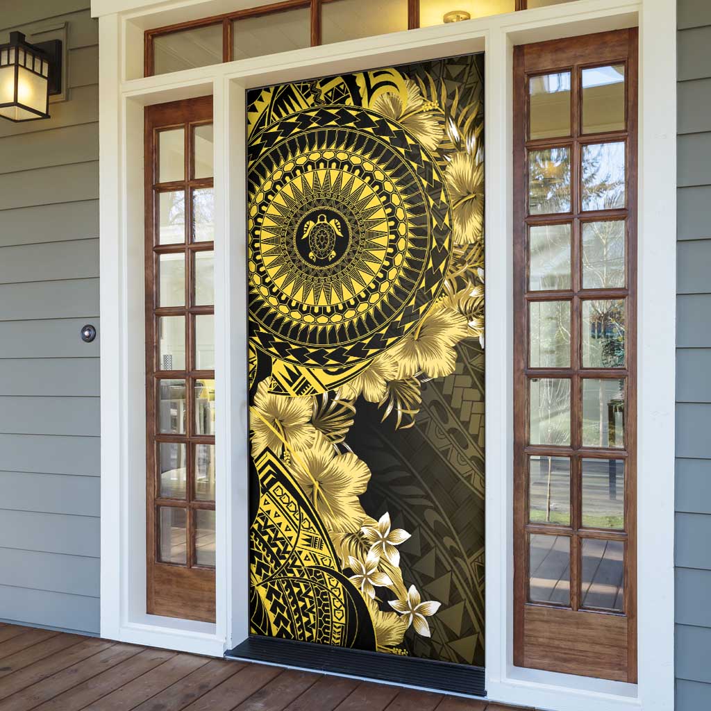 Vanuatu Door Cover Hibisus Polynesian Pattern Gold - Polynesian Pride