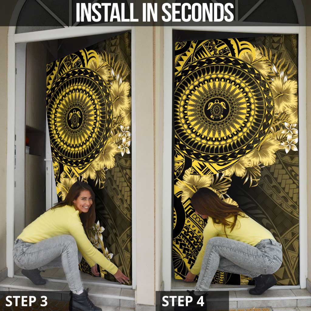 Vanuatu Door Cover Hibisus Polynesian Pattern Gold - Polynesian Pride
