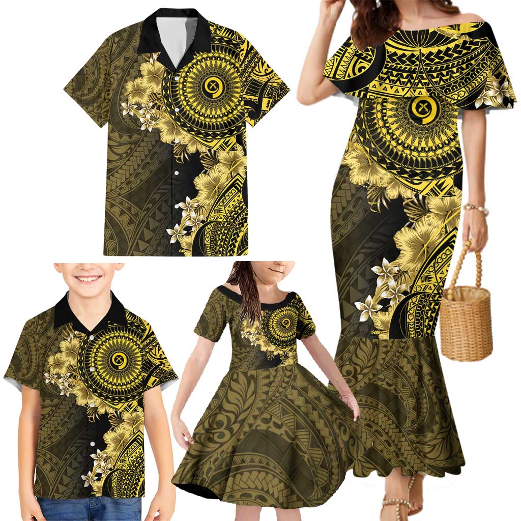 Vanuatu Family Matching Mermaid Dress and Hawaiian Shirt Hibisus Polynesian Pattern Gold - Polynesian Pride
