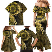 Vanuatu Family Matching Mermaid Dress and Hawaiian Shirt Hibisus Polynesian Pattern Gold - Polynesian Pride