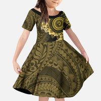 Vanuatu Family Matching Off The Shoulder Long Sleeve Dress and Hawaiian Shirt Hibisus Polynesian Pattern Gold - Polynesian Pride