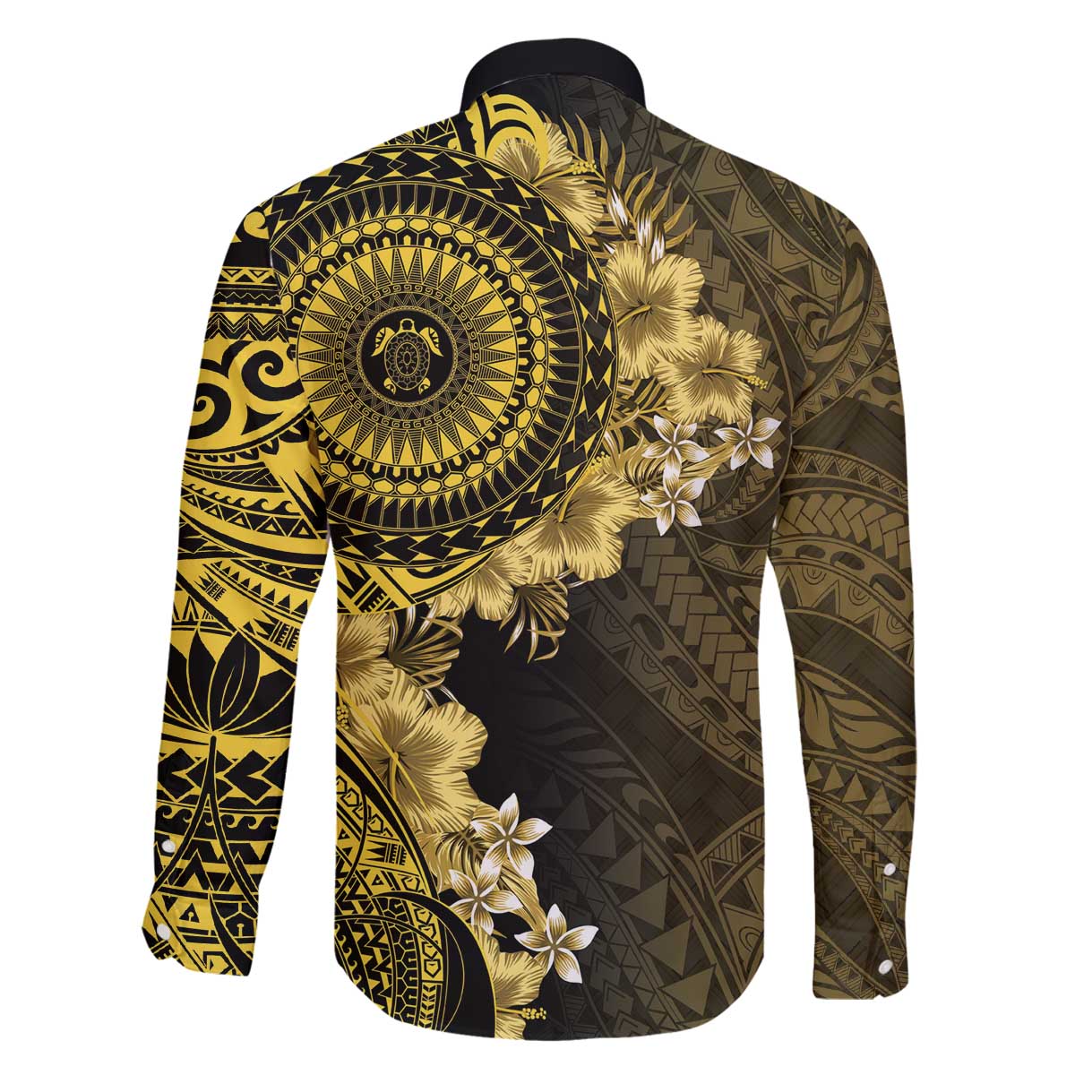 Vanuatu Family Matching Off The Shoulder Long Sleeve Dress and Hawaiian Shirt Hibisus Polynesian Pattern Gold - Polynesian Pride