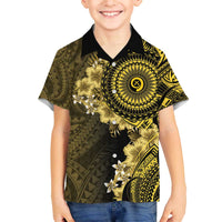Vanuatu Family Matching Off The Shoulder Long Sleeve Dress and Hawaiian Shirt Hibisus Polynesian Pattern Gold - Polynesian Pride