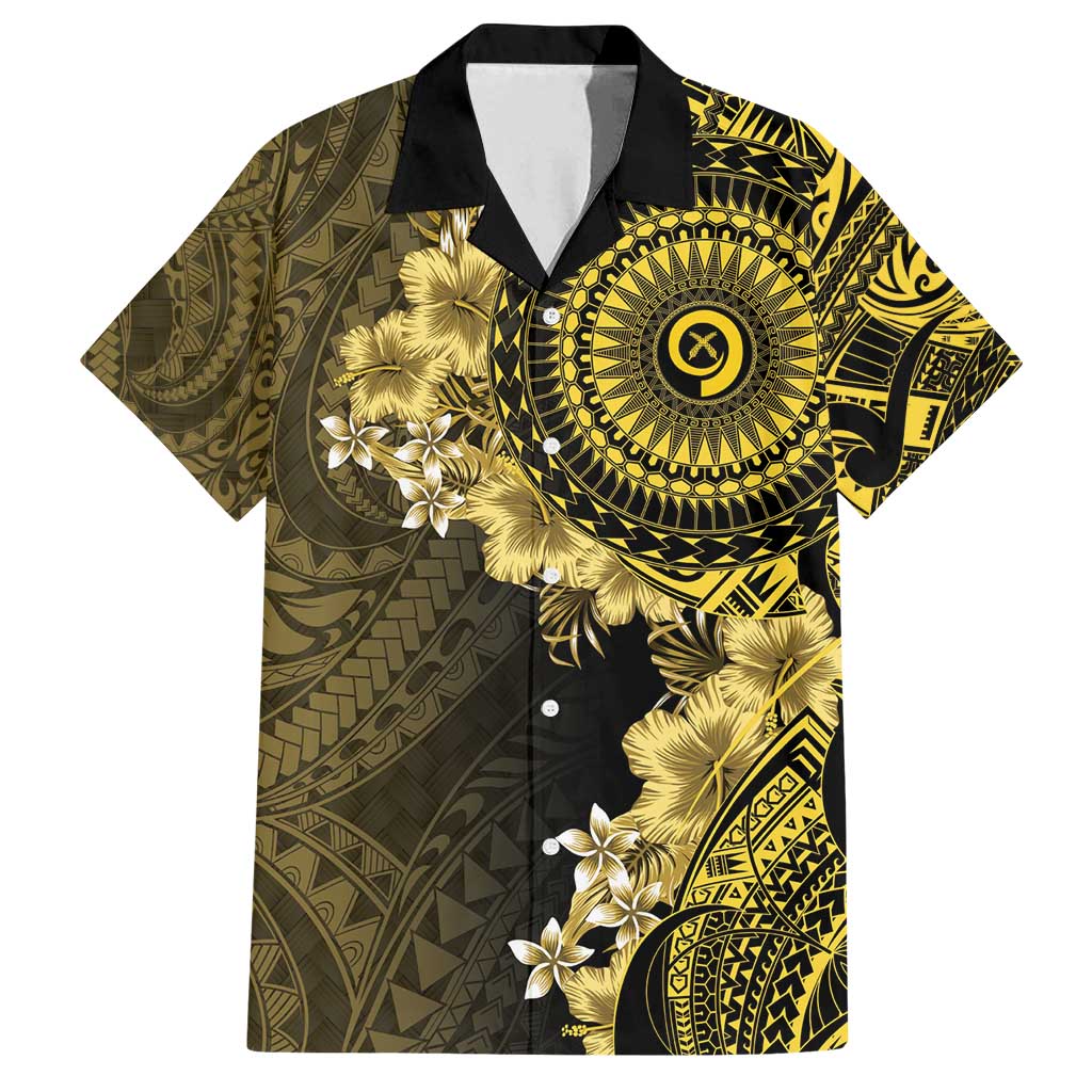 Vanuatu Family Matching Off Shoulder Maxi Dress and Hawaiian Shirt Hibisus Polynesian Pattern Gold - Polynesian Pride