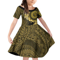 Vanuatu Family Matching Off Shoulder Short Dress and Hawaiian Shirt Hibisus Polynesian Pattern Gold - Polynesian Pride