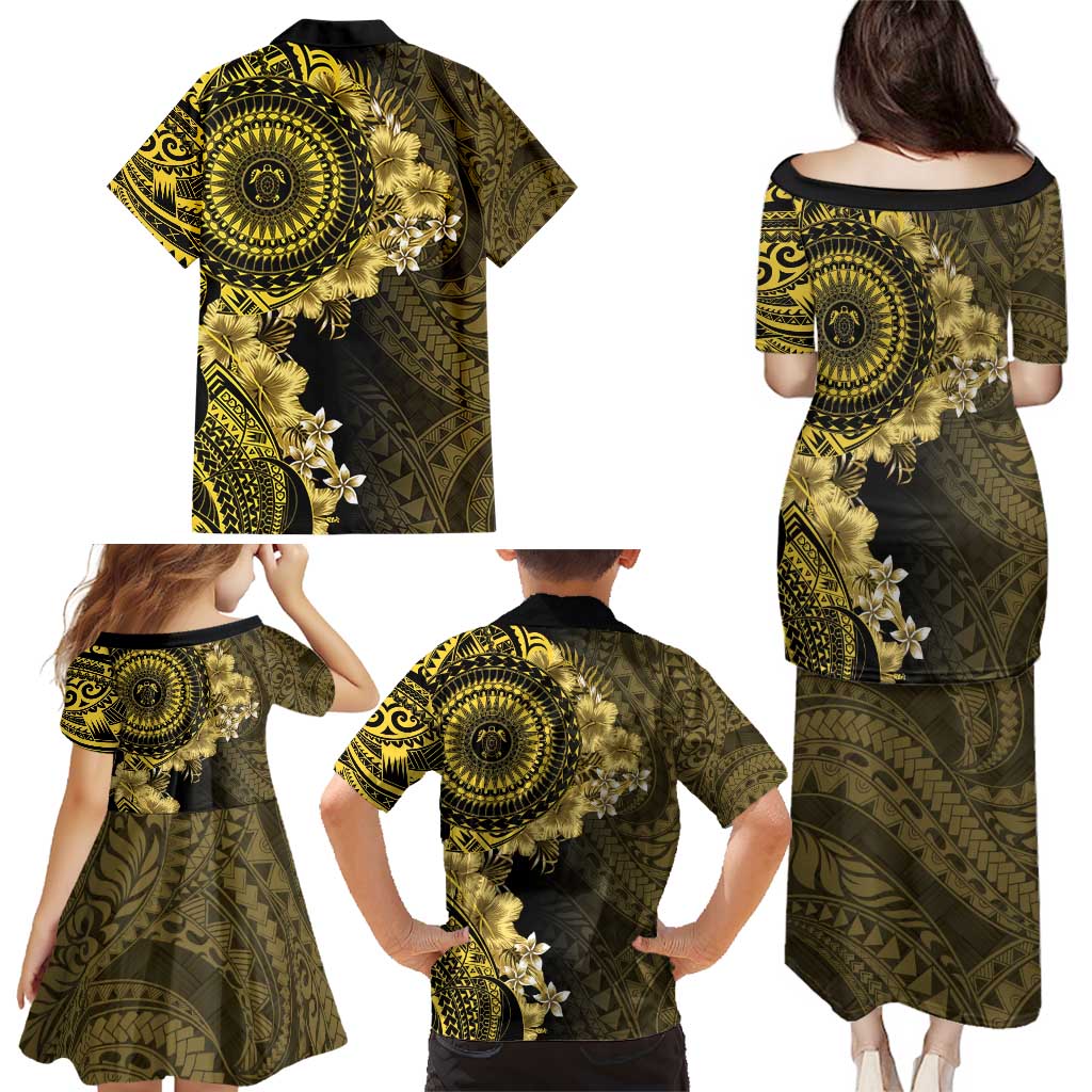 Vanuatu Family Matching Puletasi and Hawaiian Shirt Hibisus Polynesian Pattern Gold - Polynesian Pride