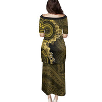 Vanuatu Family Matching Puletasi and Hawaiian Shirt Hibisus Polynesian Pattern Gold - Polynesian Pride