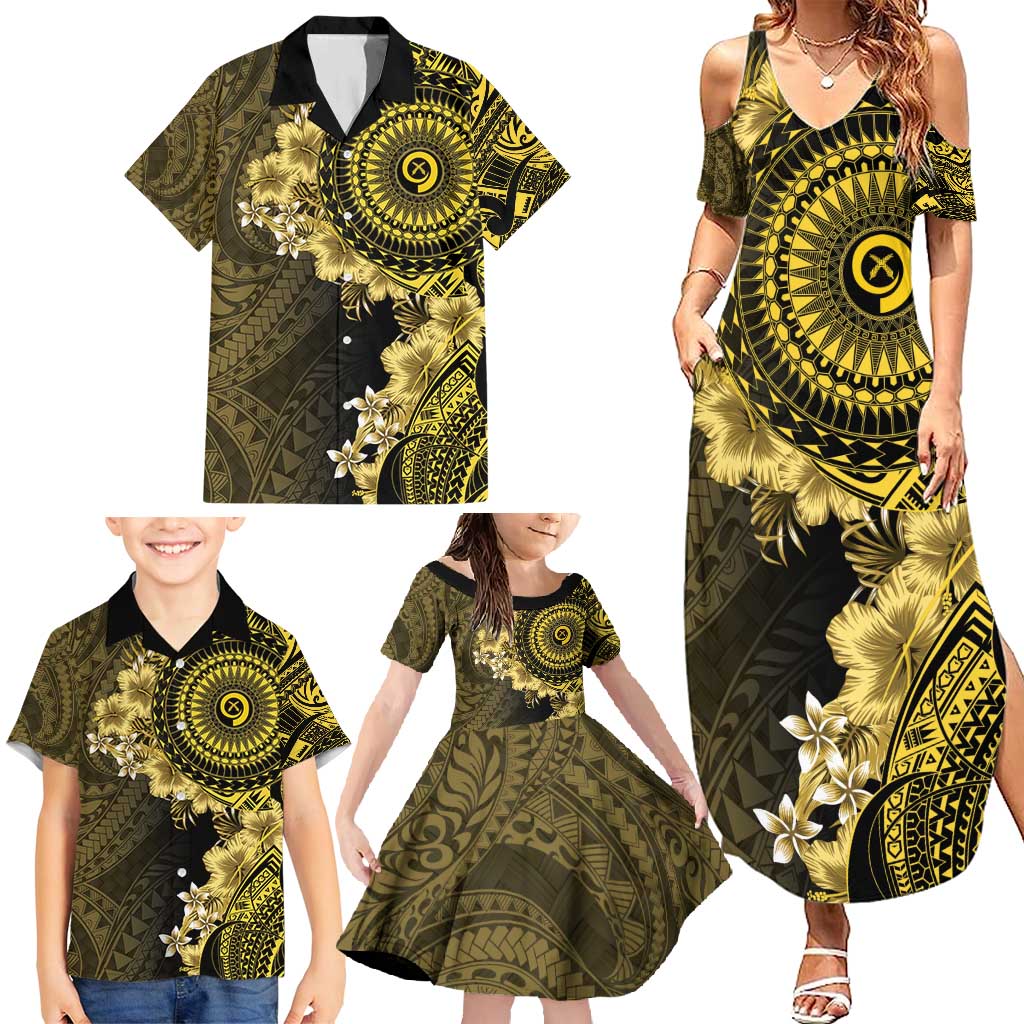 Vanuatu Family Matching Summer Maxi Dress and Hawaiian Shirt Hibisus Polynesian Pattern Gold - Polynesian Pride