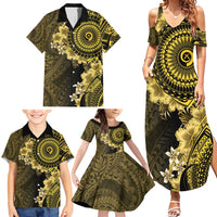 Vanuatu Family Matching Summer Maxi Dress and Hawaiian Shirt Hibisus Polynesian Pattern Gold - Polynesian Pride