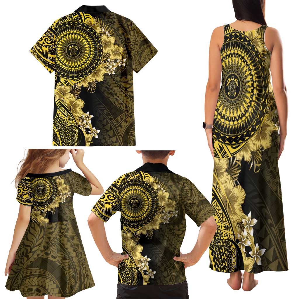 Vanuatu Family Matching Tank Maxi Dress and Hawaiian Shirt Hibisus Polynesian Pattern Gold - Polynesian Pride