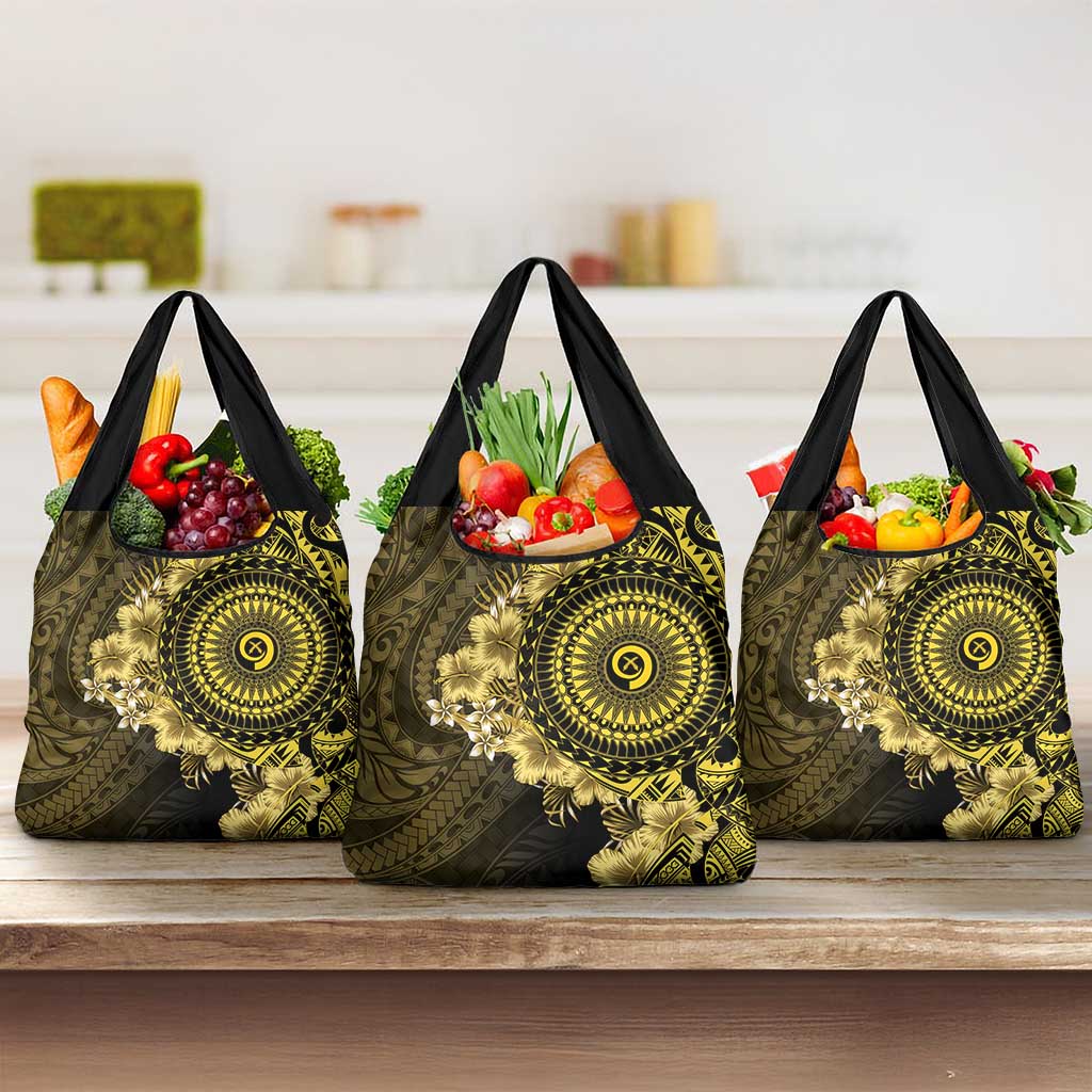 Vanuatu Grocery Bag Hibisus Polynesian Pattern Gold - Polynesian Pride
