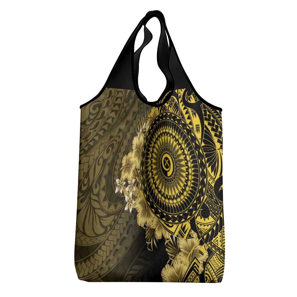 Vanuatu Grocery Bag Hibisus Polynesian Pattern Gold - Polynesian Pride