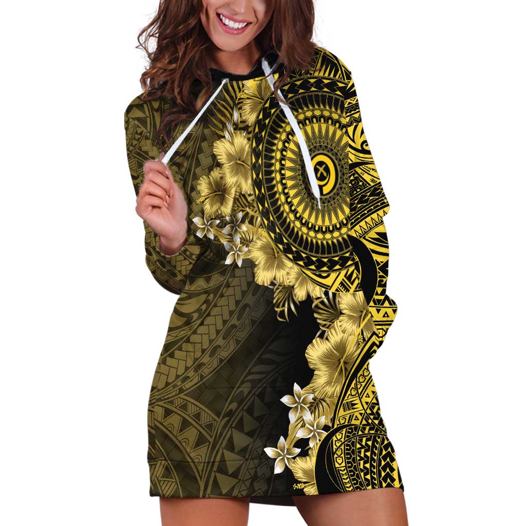 Vanuatu Hoodie Dress Hibisus Polynesian Pattern Gold - Polynesian Pride