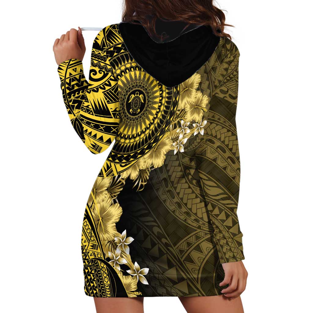 Vanuatu Hoodie Dress Hibisus Polynesian Pattern Gold - Polynesian Pride