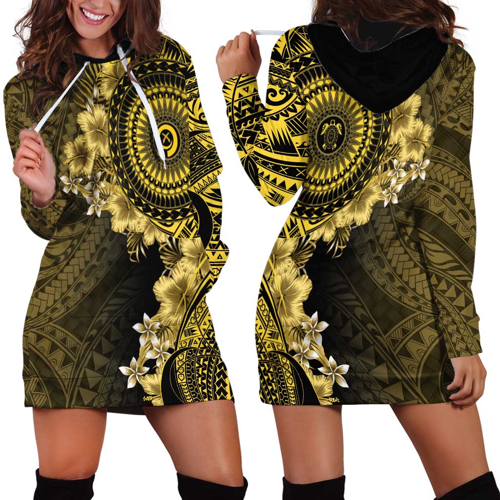 Vanuatu Hoodie Dress Hibisus Polynesian Pattern Gold - Polynesian Pride