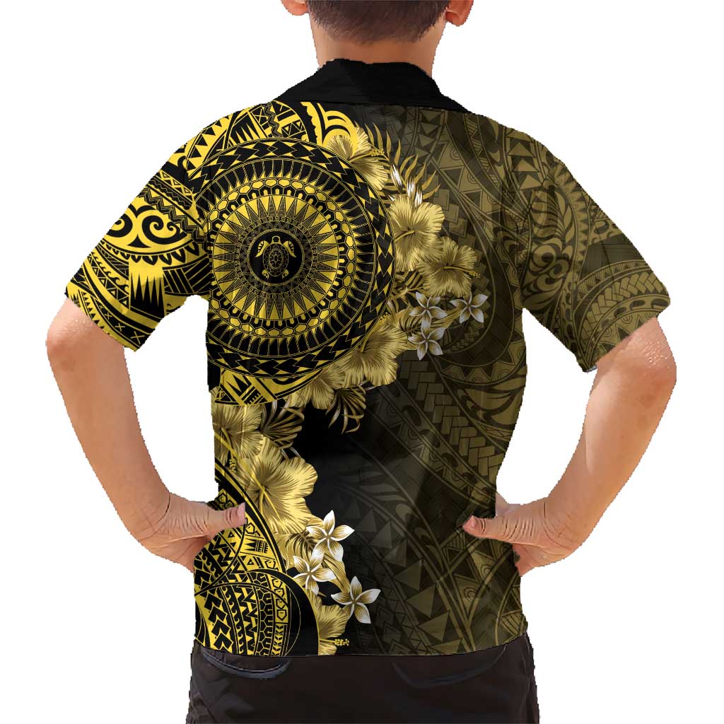 Vanuatu Kid Hawaiian Shirt Hibisus Polynesian Pattern Gold - Polynesian Pride