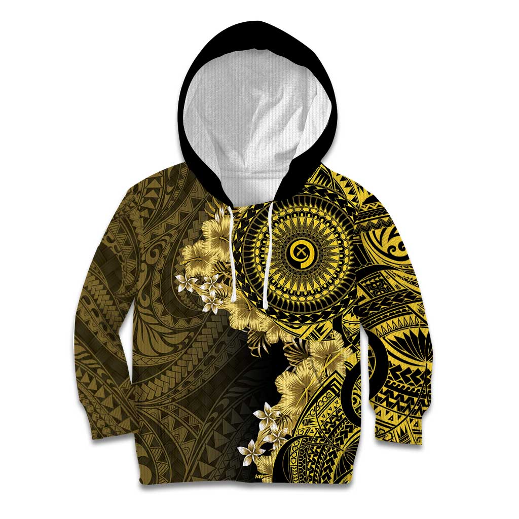 Vanuatu Kid Hoodie Hibisus Polynesian Pattern Gold - Polynesian Pride