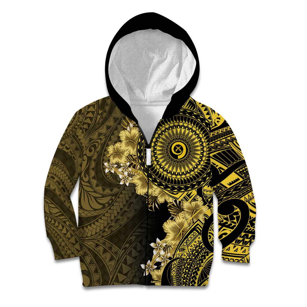 Vanuatu Kid Hoodie Hibisus Polynesian Pattern Gold - Polynesian Pride
