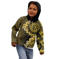 Vanuatu Kid Hoodie Hibisus Polynesian Pattern Gold - Polynesian Pride