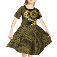 Vanuatu Kid Short Sleeve Dress Hibisus Polynesian Pattern Gold - Polynesian Pride