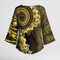 Vanuatu Kimono Sleeve Blouse Hibisus Polynesian Pattern Gold - Polynesian Pride