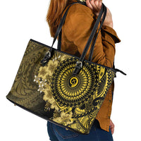 Vanuatu Leather Tote Bag Hibisus Polynesian Pattern Gold - Polynesian Pride