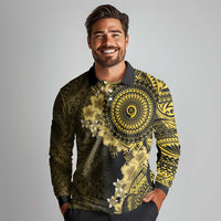 Vanuatu Long Sleeve Polo Shirt Hibisus Polynesian Pattern Gold - Polynesian Pride